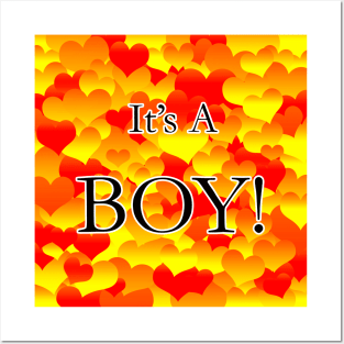 It's A Boy! Red and Yellow Hearts Posters and Art